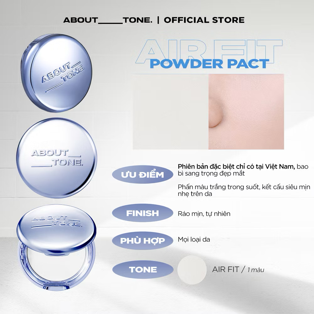 Phấn phủ dạng nén trong suốt mịn màng About Tone Air Fit Powder Pact 8g Blue Edition